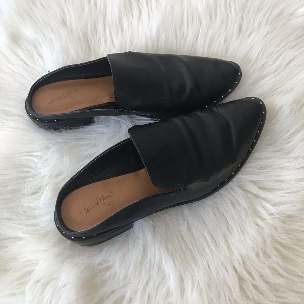 Black Studded Loafer Mules